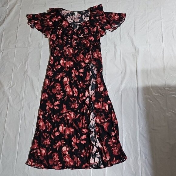 A New Day Women' Size XL Ruffle Flounce Short Sleeve Maxi Dress Black/Red Floral - Picture 2 of 14